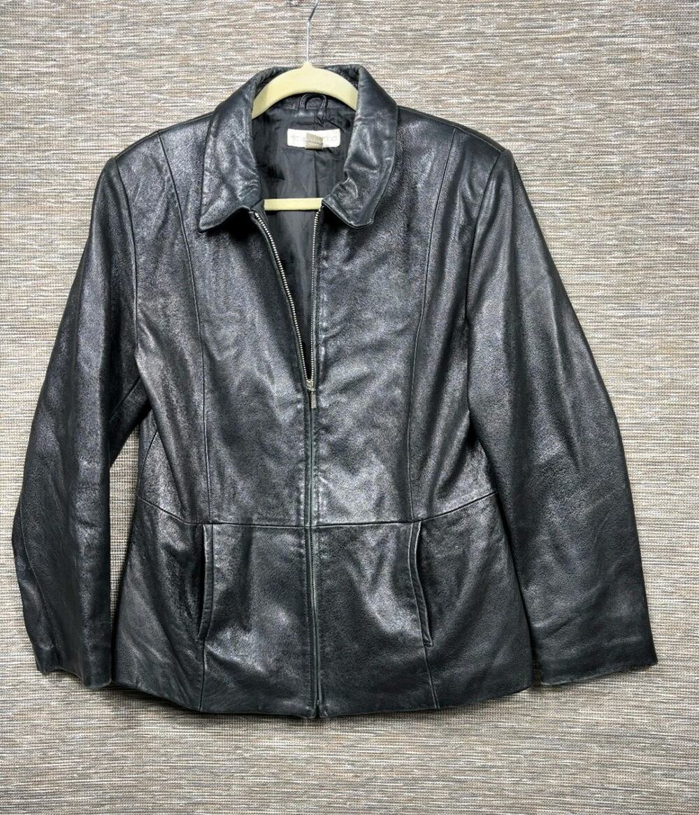 VTG Petite Sophisticate Leather Jacket Womens Size L Full Zip Long Sleeve *READ